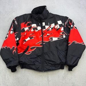 SnoRider Jacket Mens Large Black Red Checkered Racing Thinsulate Y2K Bomber